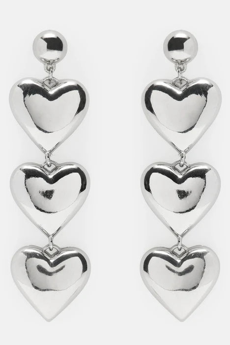 Earrings, Three Metal Hearts