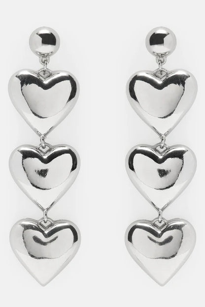 Earrings, Three Metal Hearts