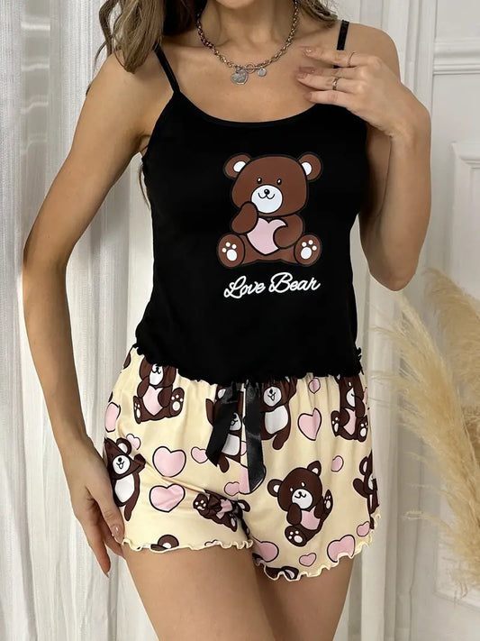 Loungewear Bear Print Pajama Set: