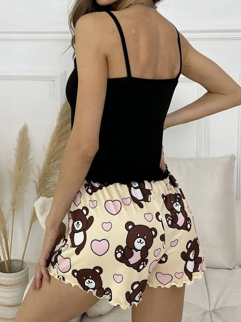 Loungewear Bear Print Pajama Set: