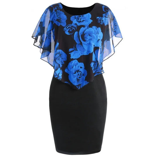 Dress Blue Floral Ruffle