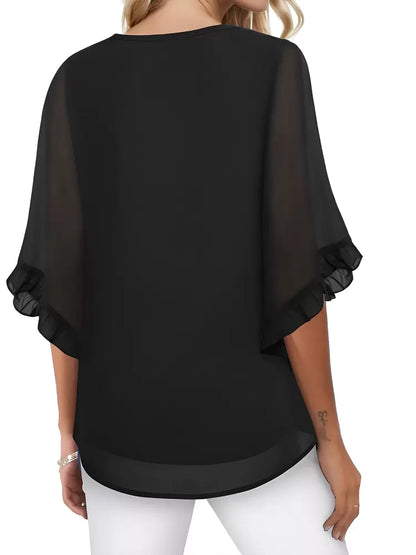 Blouse Sheer Flare Sleeve