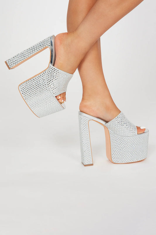 Rhinestone Embellished Platform Heels