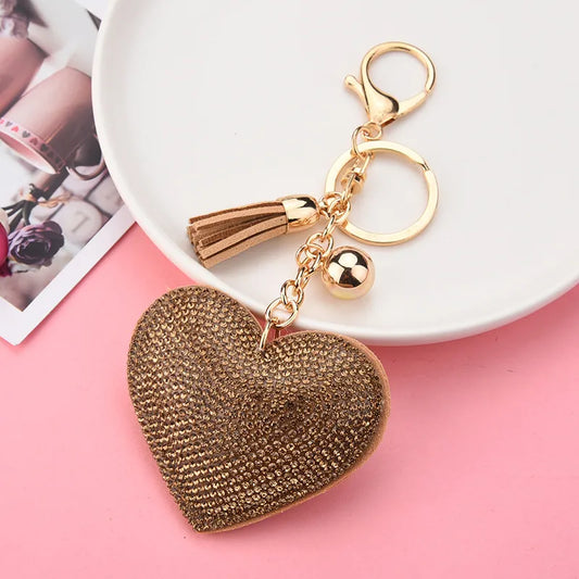 Keychain, Gold Heart & Rhinestones