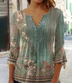 Blouse Moss Green Print Button Top