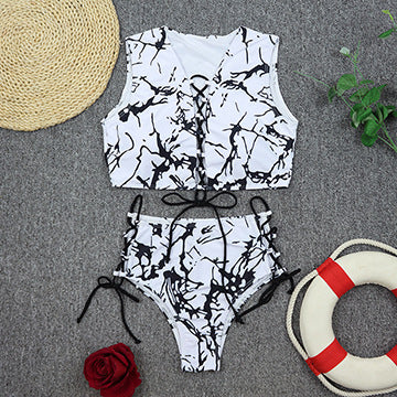 Beachwear Marble Look Lace Up