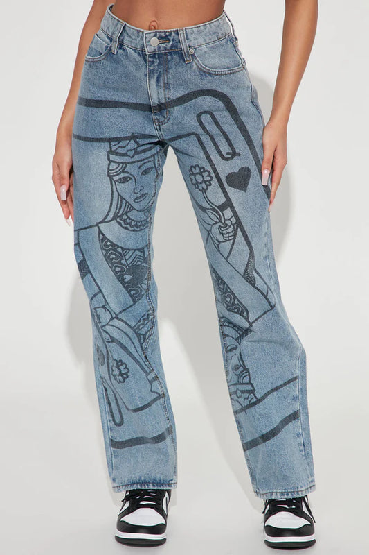 Jeans Queen Of Hearts Print