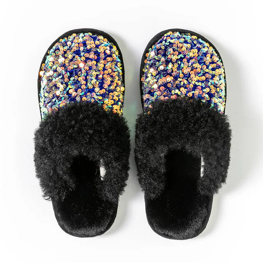 Plush Sequin Slippers