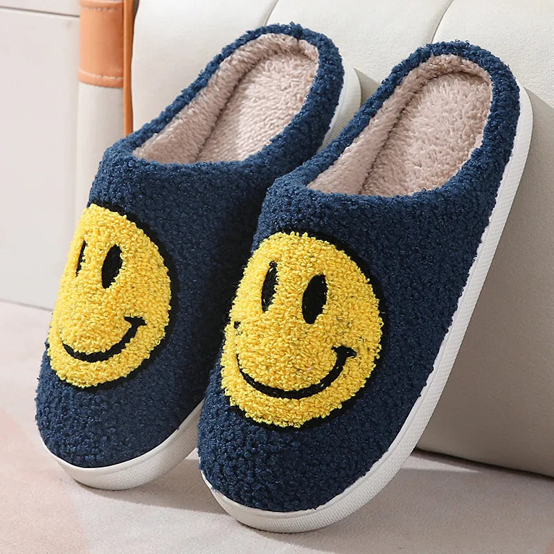 Smiley Face Navy Blue Slippers