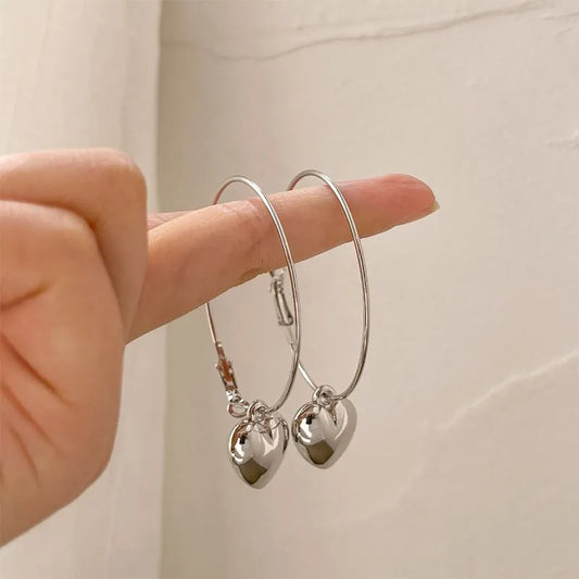 Earrings, Silver or Gold Heart Hoops,