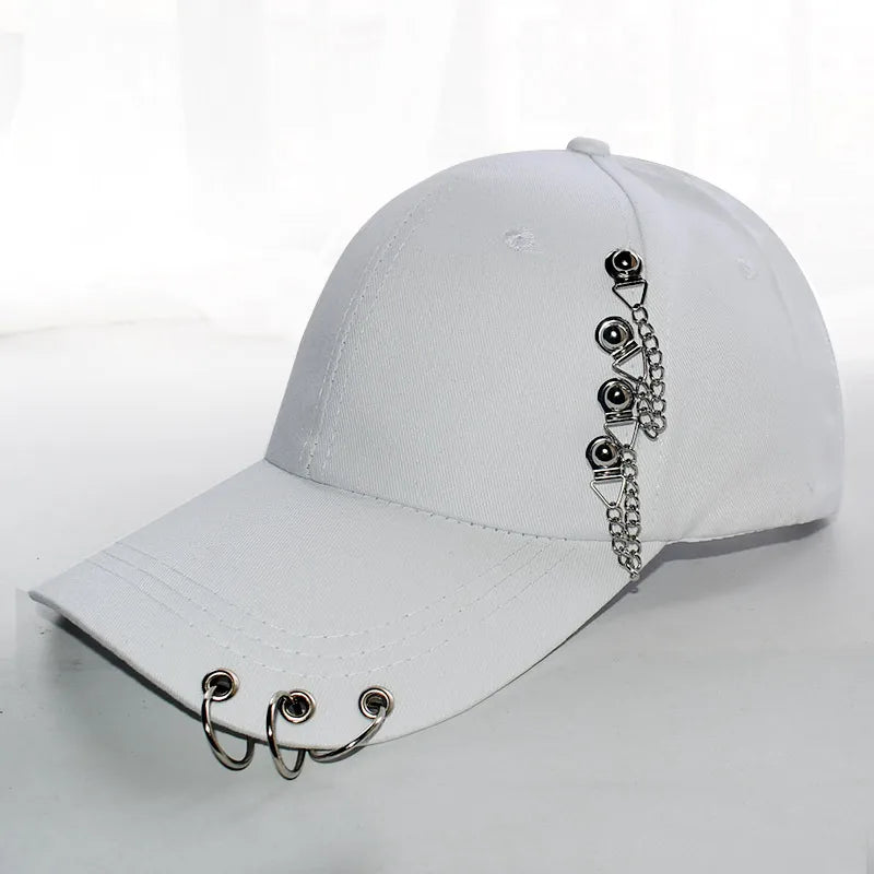 Baseball Cap, Hip Hop White With Chains