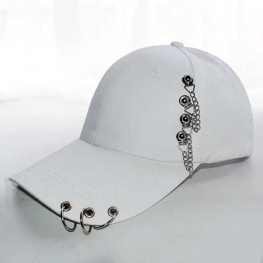 Baseball Cap, Hip Hop White With Chains