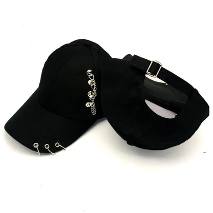 Baseball Cap. Hip Hop Black With Chains