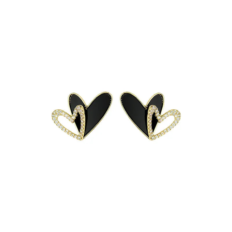 Earrings Double Heart Studs