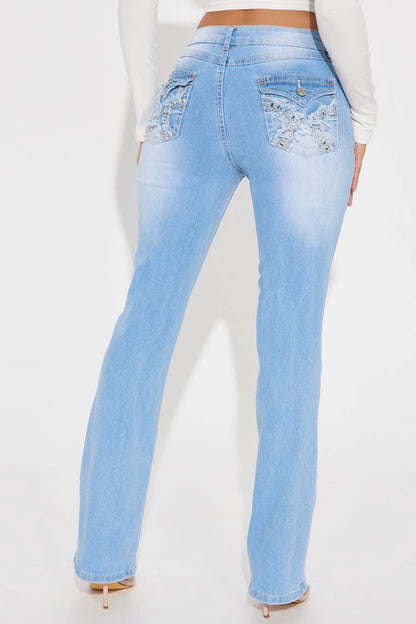 Jeans Embellished Glass Pockets