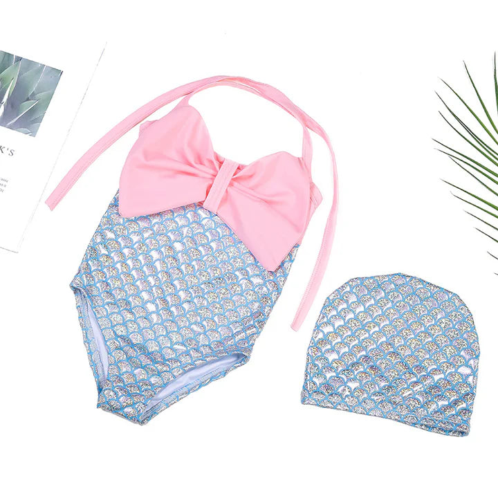 One Piece Fish Scale Swimsuit & Swim Cap