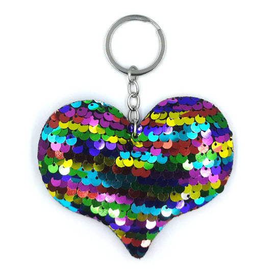 Keychain,  Multi Color Sequin Heart