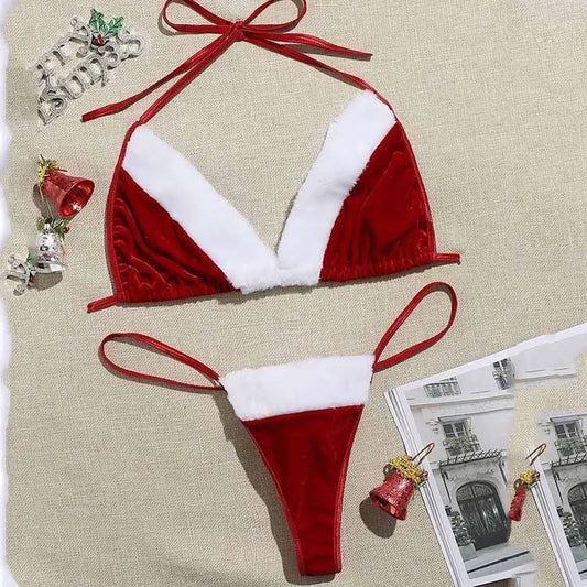 Christmas Halter Neck Bra Panty Set