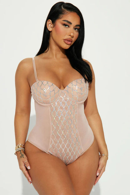 Nude Color Sequin One Piece Teddy