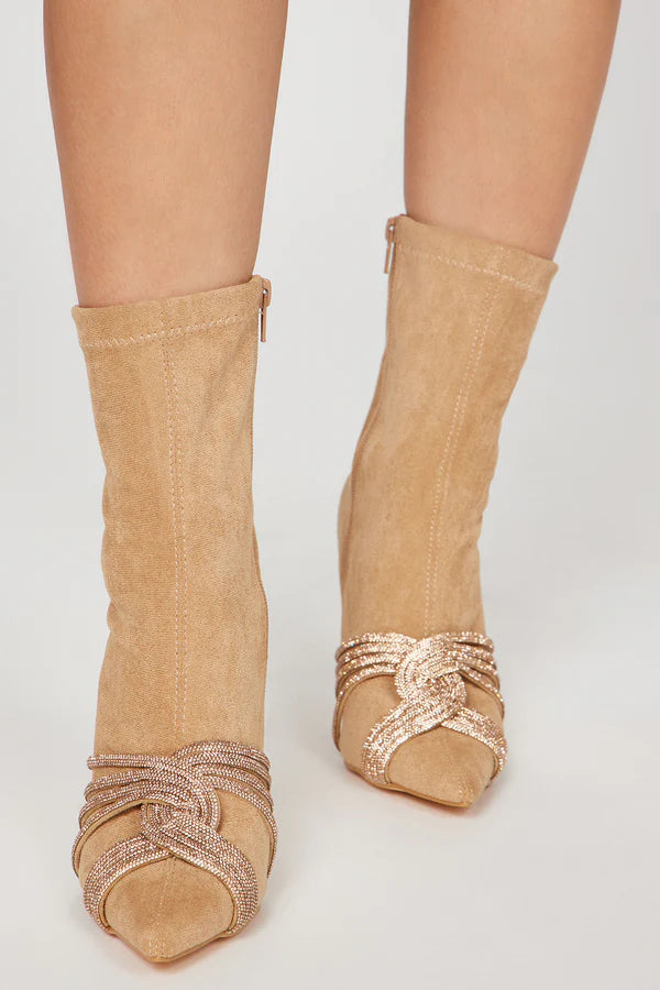 Embellished Taupe Color Bootie Boots