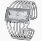 Watch, Metal Silver Cuff Bracelet